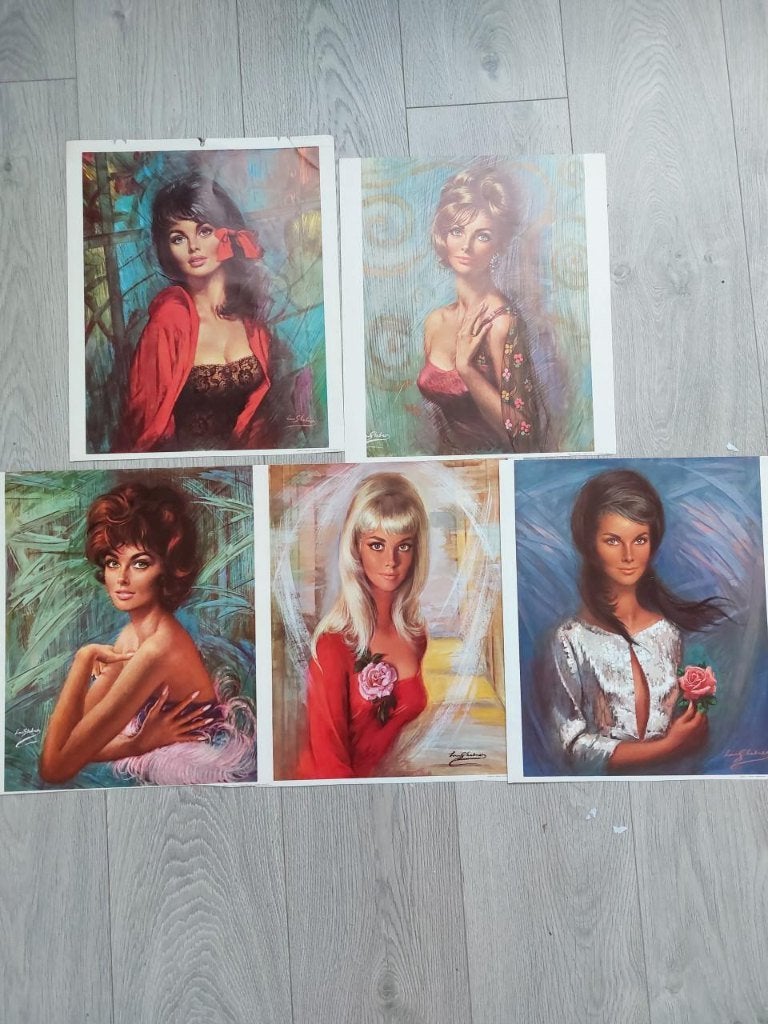Set van 5 vintage Louis Shabner glamour prints - jaren 60/70, Ophalen, 1940 tot 1960, Ongelopen, Engeland