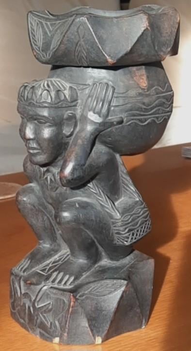 Houten beeld Afrikaanse man met pot op hoofd, Ophalen of Verzenden