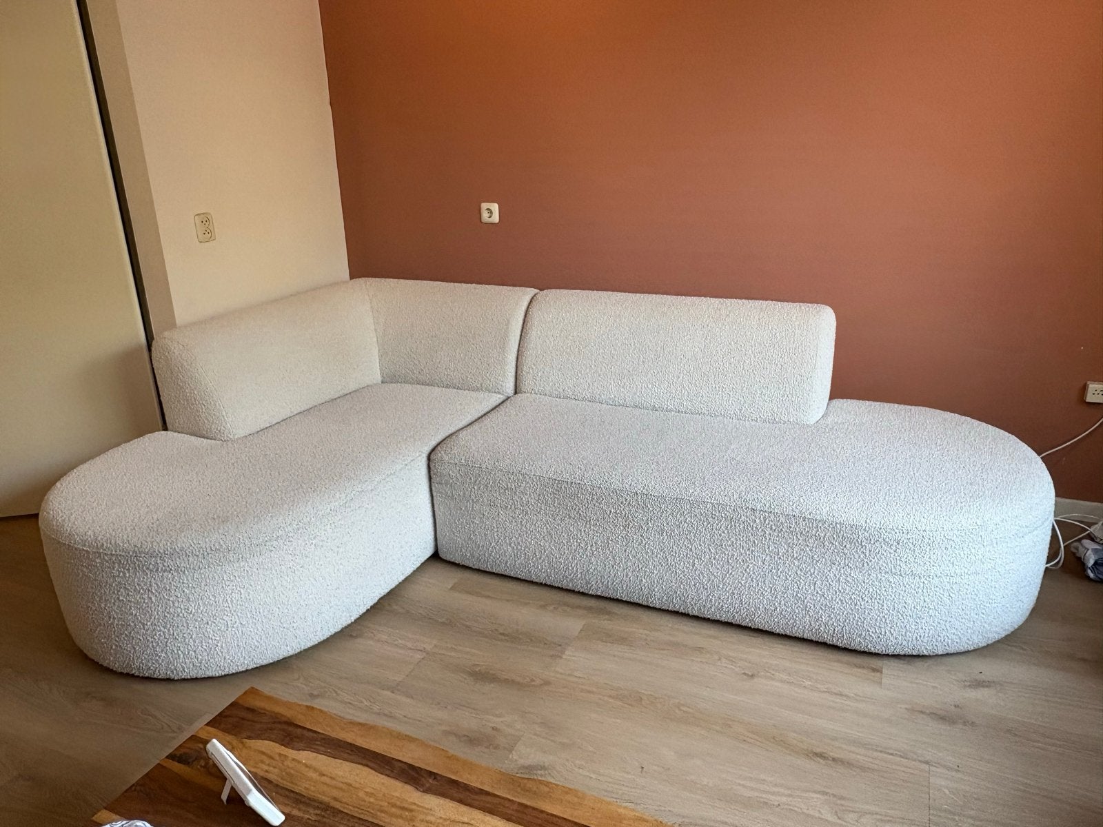 Hoekbank Arles van NOUS living (Wehkamp) - bouclé, Ophalen, 250 tot 300 cm, Gebruikt, Hoekbank