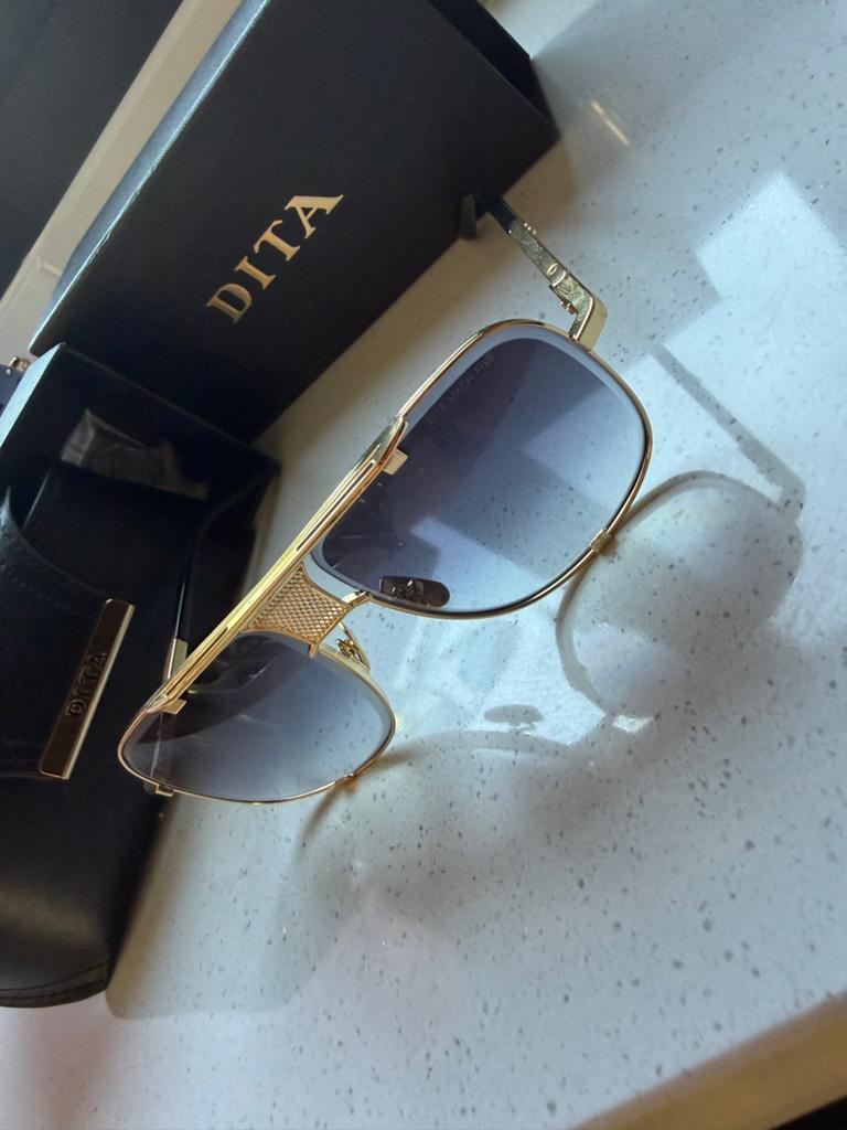 Dita Mach-Five Zonnebril Goud met Blauwe Glazen, Sieraden, Tassen en Uiterlijk, Zonnebrillen en Brillen | Heren, Ophalen of Verzenden