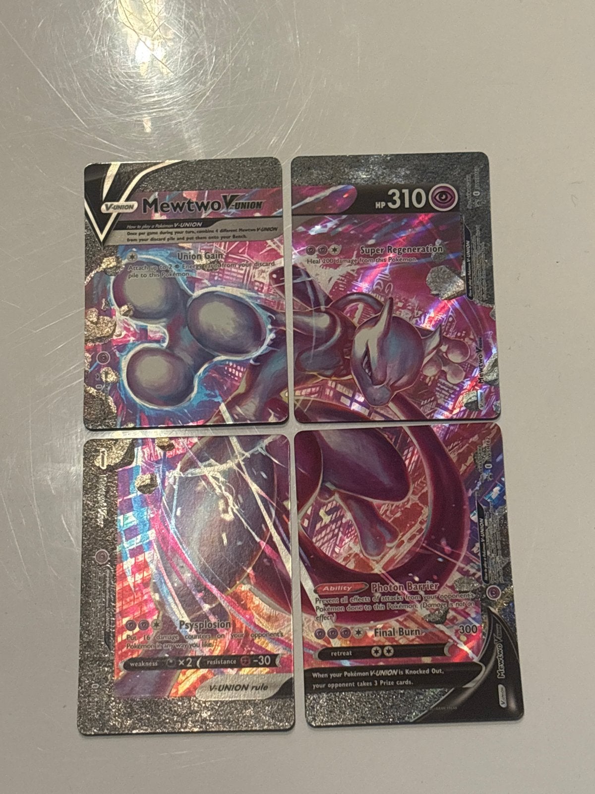 Mewtwo V-UNION Pokémon Kaartenset (4 kaarten), Ophalen, Zo goed als nieuw, Meerdere kaarten, Foil