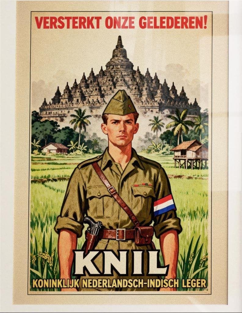 KNIL Nederlands Indie propaganda poster in lijst, Verzenden, Landmacht, Nederland, Foto of Poster