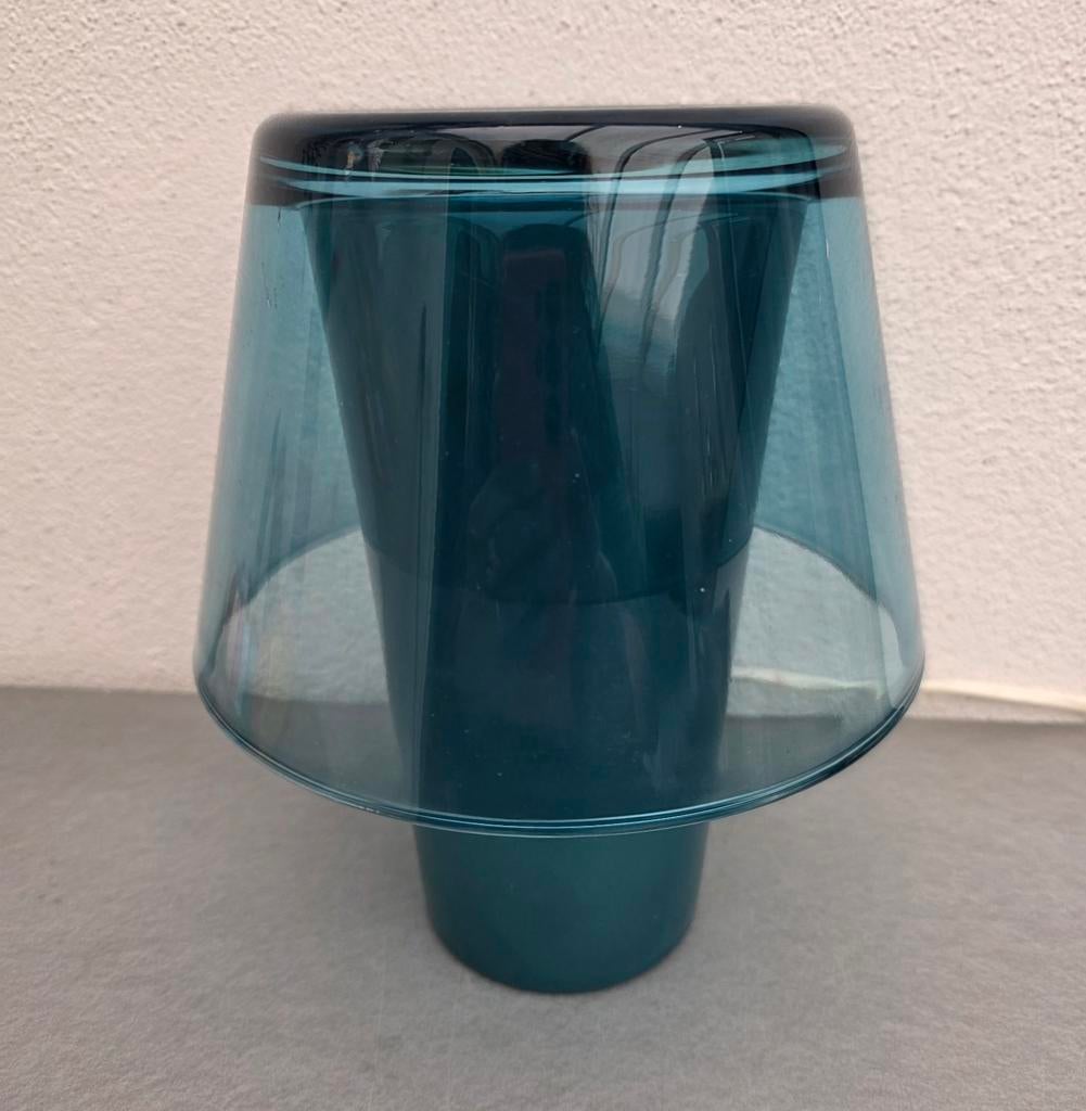 Vintage Ikea Mooie blauwe glazen tafellamp, Ophalen of Verzenden, Glas