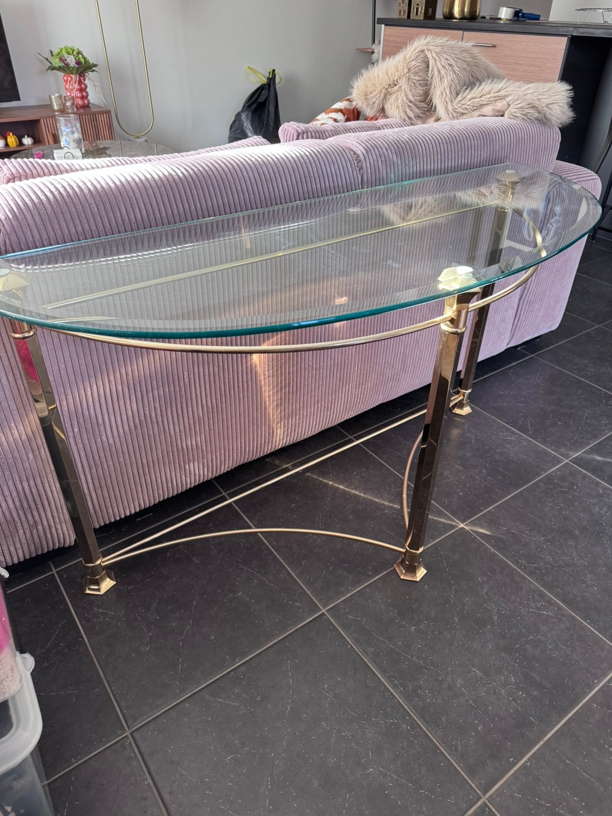 Sidetable met geslepen glasplaat, Ophalen, Minder dan 50 cm, Gebruikt, 100 tot 150 cm