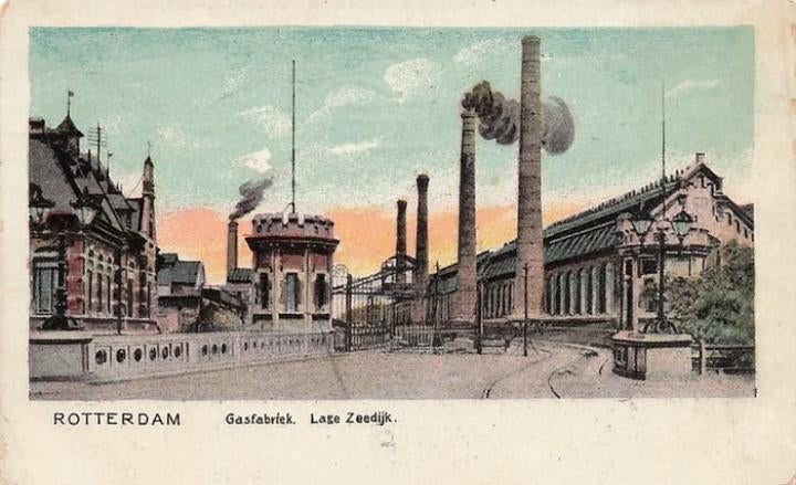 Rotterdam werkende Gasfabriek aan Lage Zeedijk 1909, Verzamelen, Verzenden, Voor 1920, Gelopen, Zuid-Holland