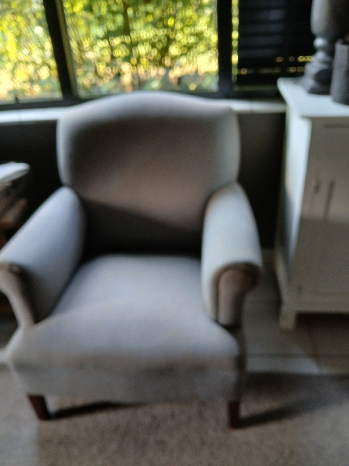 landelijke netjes stijlvol stoel- fauteuil grijs- beige, Ophalen, Overige kleuren, Zo goed als nieuw, Eén