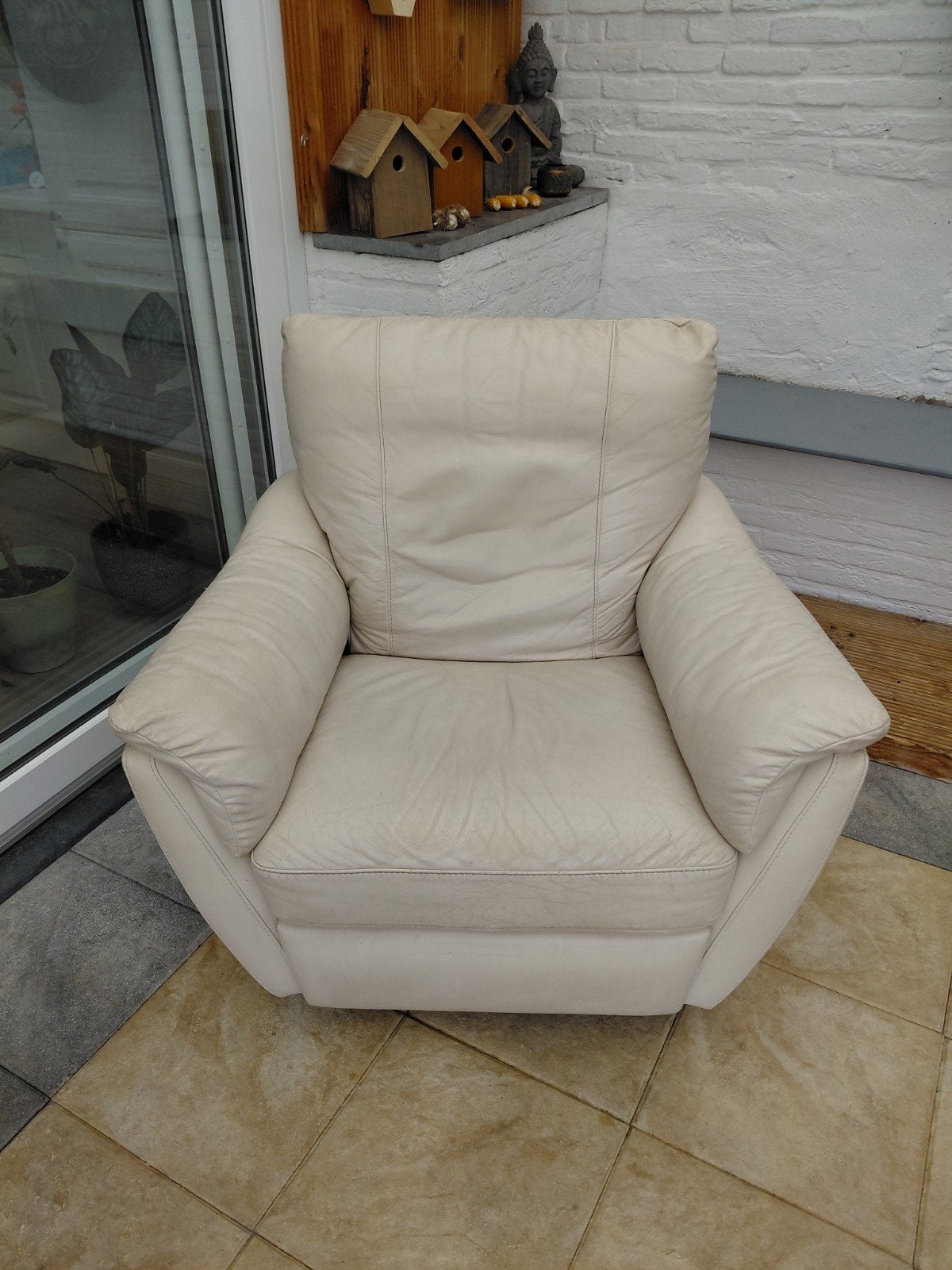 Leren relaxfauteuil - Crème, Ophalen, Gebruikt, Modern, Comfort, 100 tot 125 cm