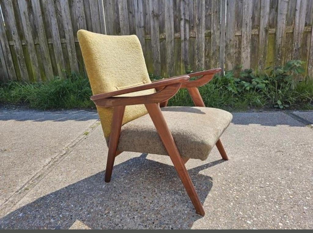 Vintage Deense fauteuils teakhout  Scandinavische, Ophalen, Gebruikt, Bruin, Twee