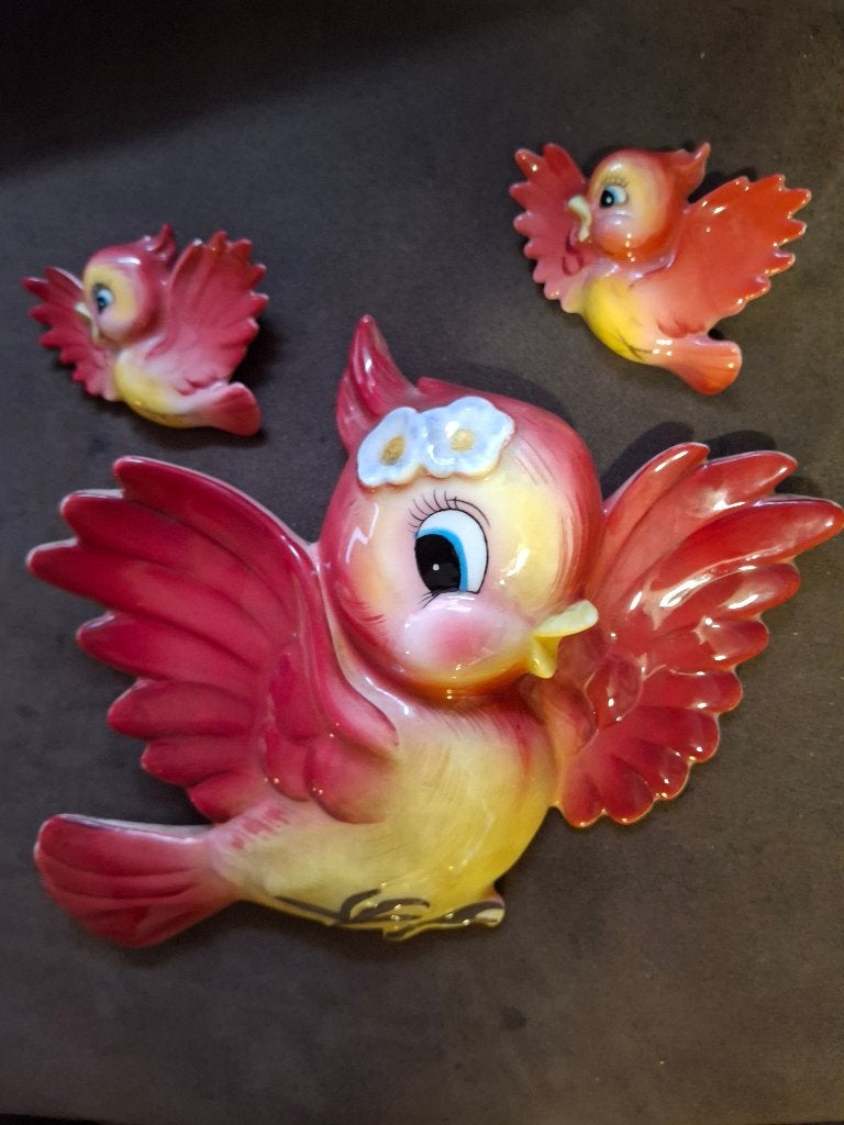 Vintage Lefton Bluebirds Wall Lefton Pink Birds PY Japan, Verzamelen, Ophalen of Verzenden, Zo goed als nieuw, Dier
