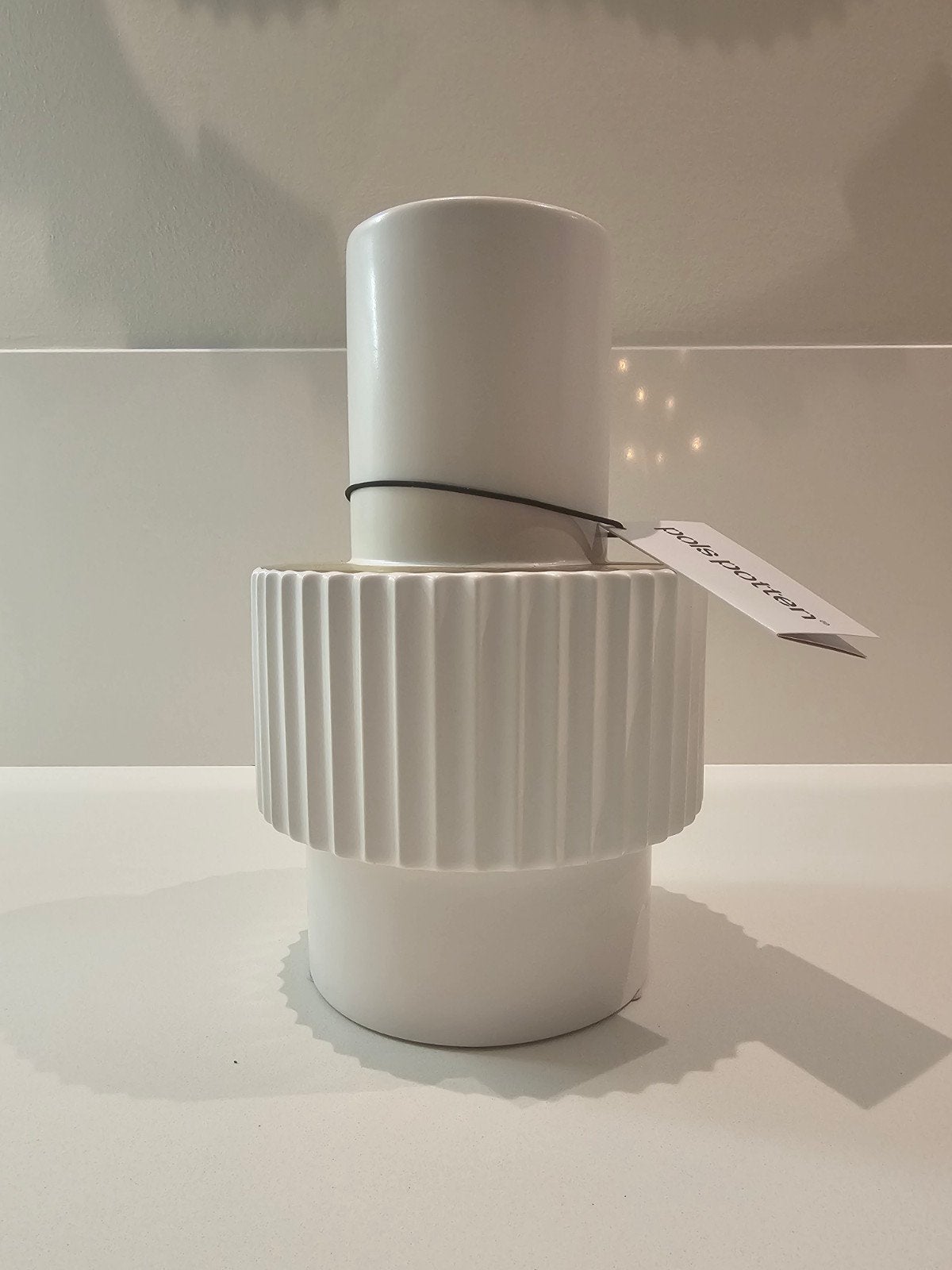 Pols Potten Vaas Gear S Wit - Nieuw in Doos, 26 cm, Wit, Natuurlijk materiaal, Ophalen of Verzenden