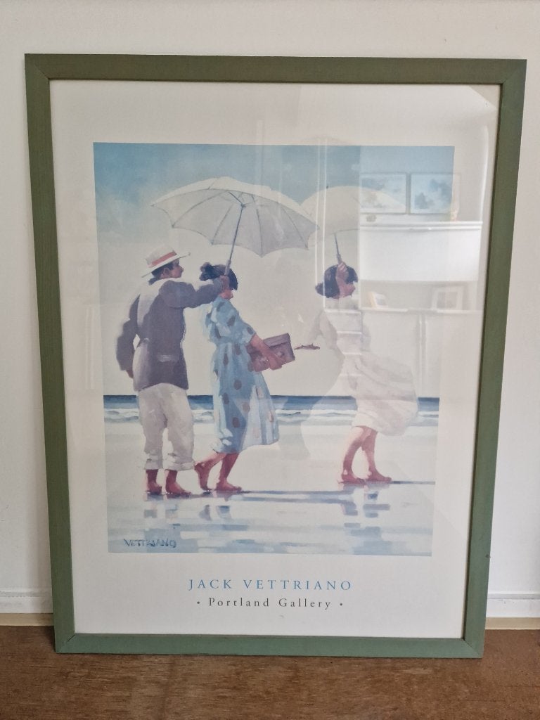 Groene lijst met poster Jack Vettriano - Portland Gallery, Ophalen, Gebruikt, Met afbeelding, Posterlijst