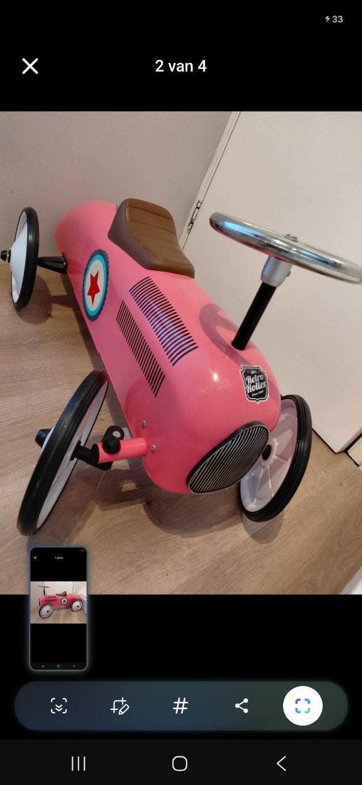 Roze Retro Roller Loopauto - Zo goed als nieuw!, Ophalen