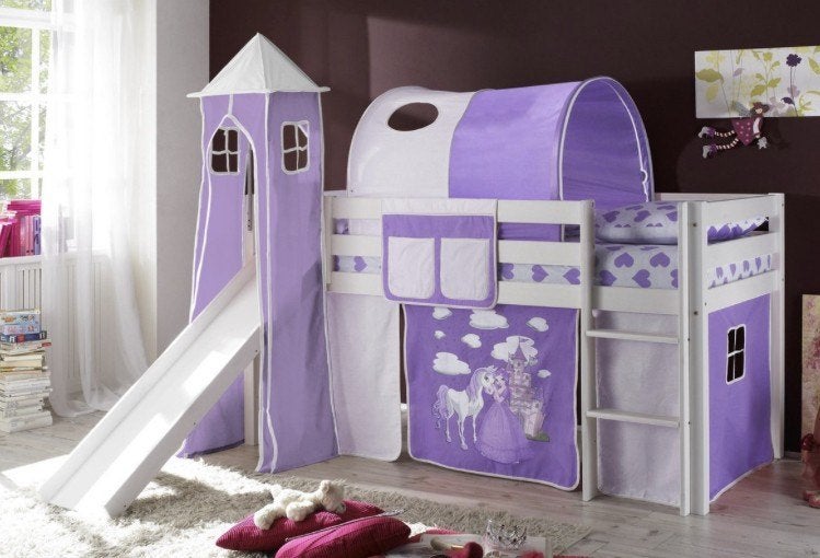 Leuke prinsessenbedden met glijbaan, Ophalen, Eenpersoons, Wit, Prinsessen