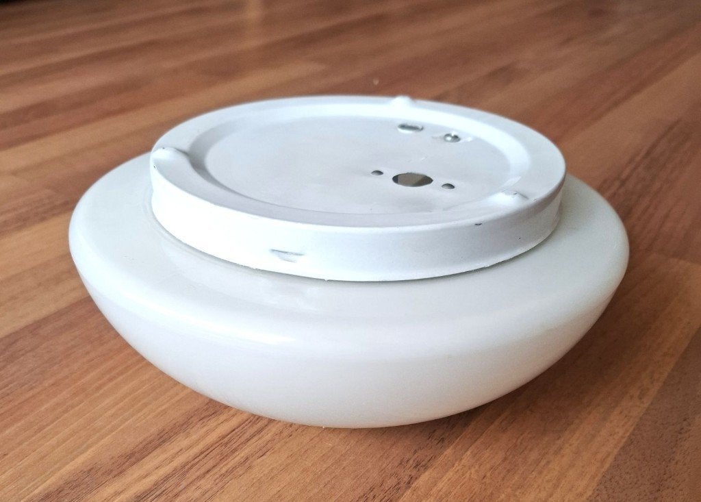 Plafondlamp wit in metaal en glas, Huis en Inrichting, Lampen | Plafondlampen, Modern, Zo goed als nieuw, Wit, Plafondlamp