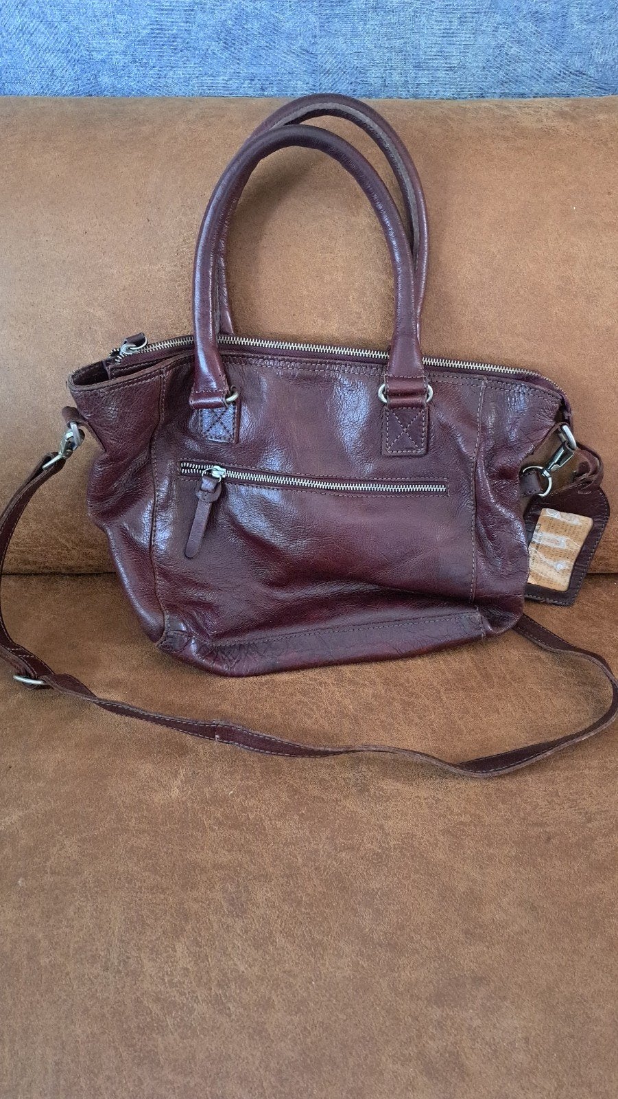 Cowboysbag Handtas Aubergine Paars Leer - 40x25x11 cm, Sieraden, Tassen en Uiterlijk, Tassen | Damestassen, Ophalen of Verzenden