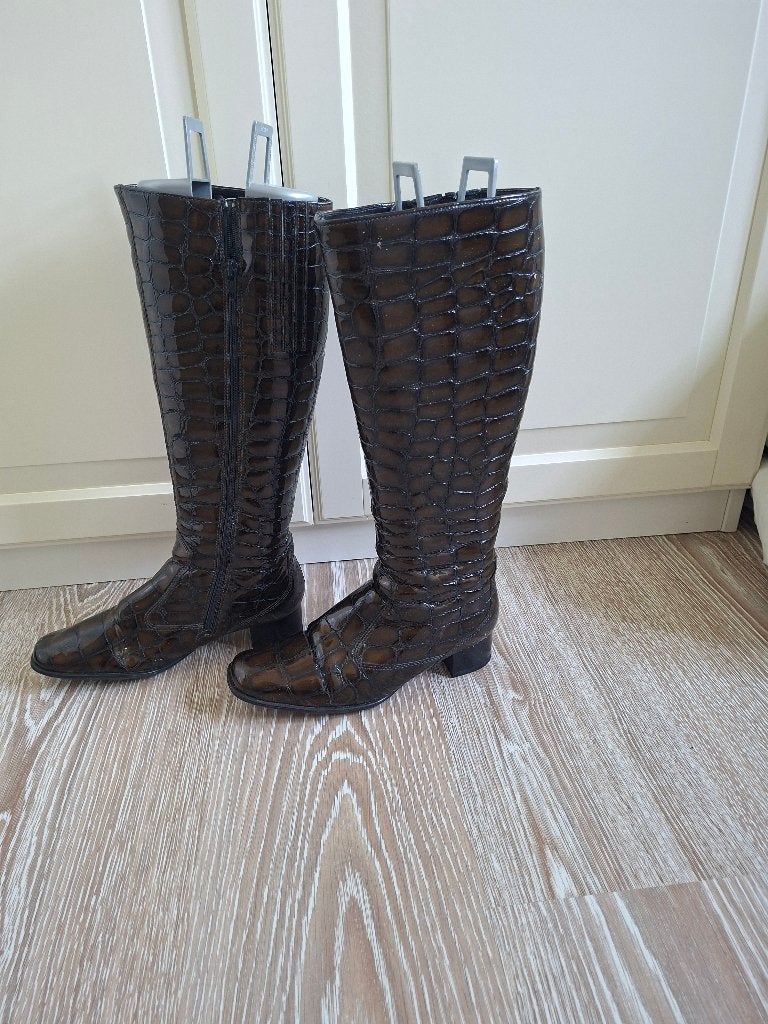 Vintage dameslaars zwart lekleer, Hoge laarzen, Zwart, Gabor, Ophalen of Verzenden