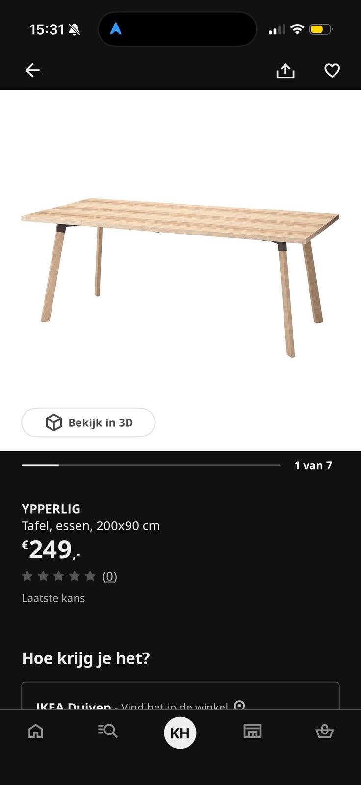 Ikea Ypperlig tafel met stoelen, Ophalen, Gebruikt, 50 tot 100 cm, 150 tot 200 cm