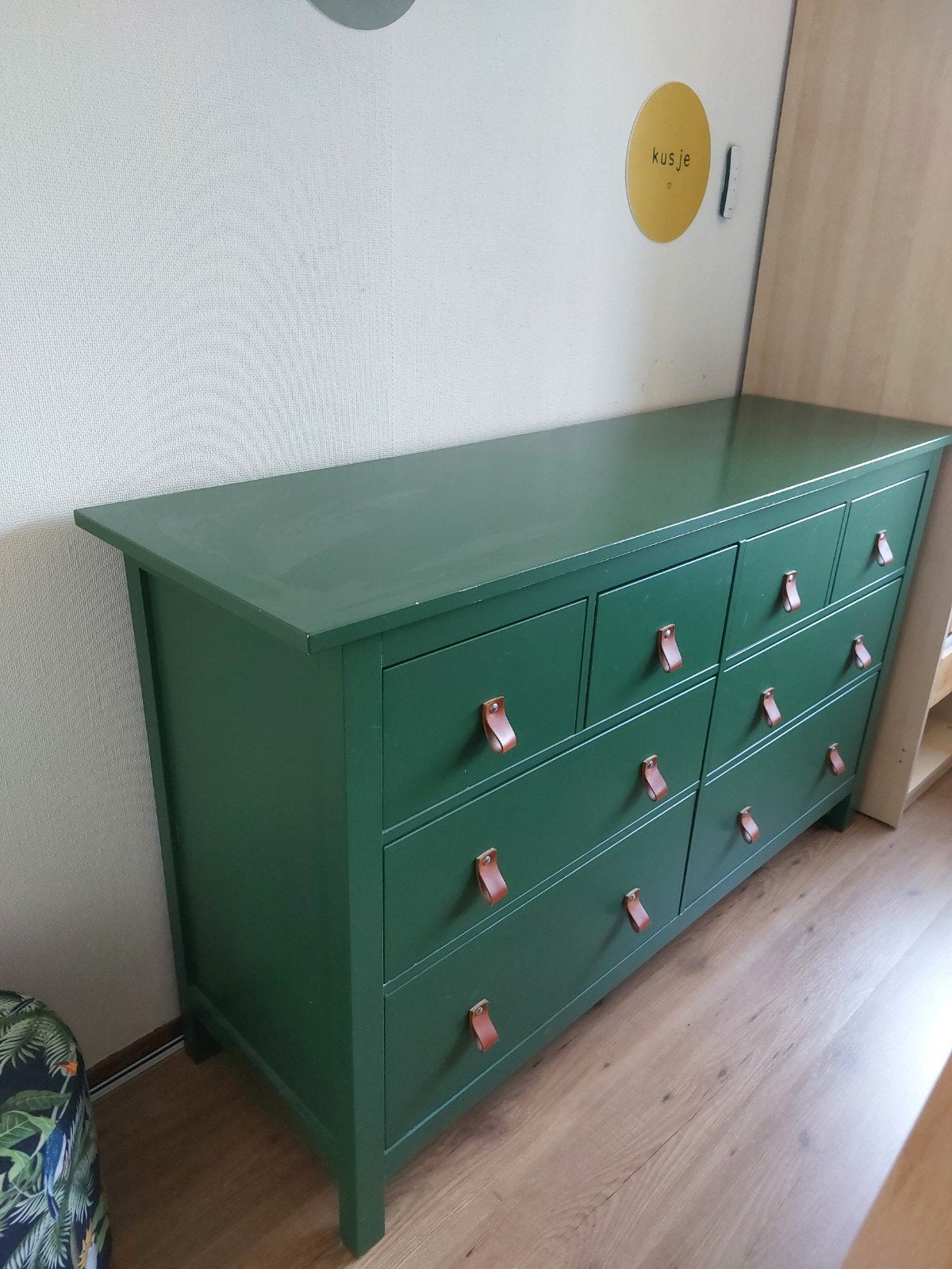 IKEA Hemnes/Gullaberg commode forest green, leren handgrep, Ophalen, Gebruikt, 50 tot 70 cm, 100 cm of meer