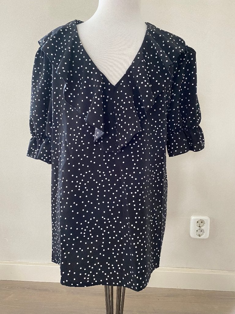 SHEIN blouse V-hals zwart / witte stip NIEUW maat S ZQ, Zwart, Nieuw, Ophalen of Verzenden, Maat 36 (S)