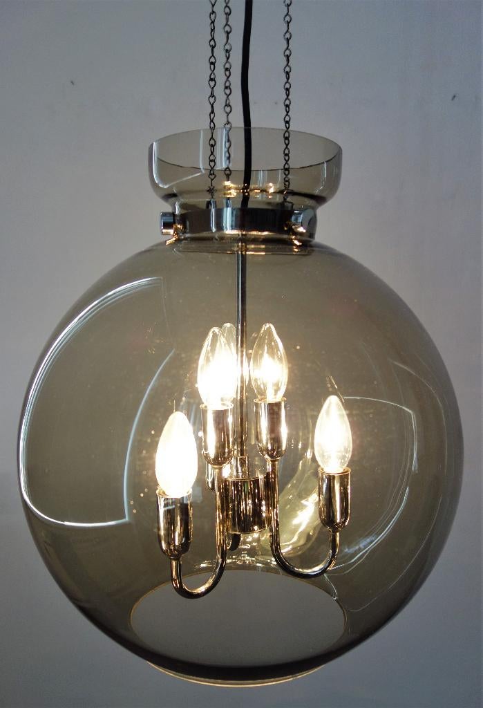 Vintage hanglamp Space Age XXL Glashütte Limburg rookglas, Huis en Inrichting, Lampen | Hanglampen, Gebruikt, 75 cm of meer, Glas