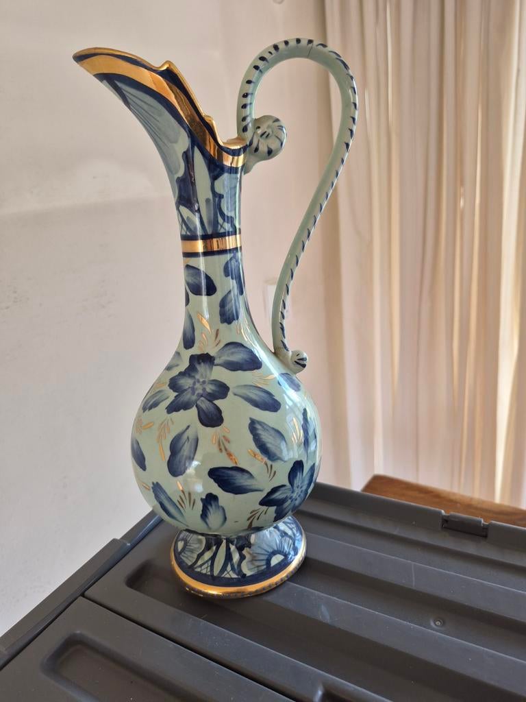 Decoratieve vaas met pauw en bloemmotief, blauw/goud, Ophalen of Verzenden