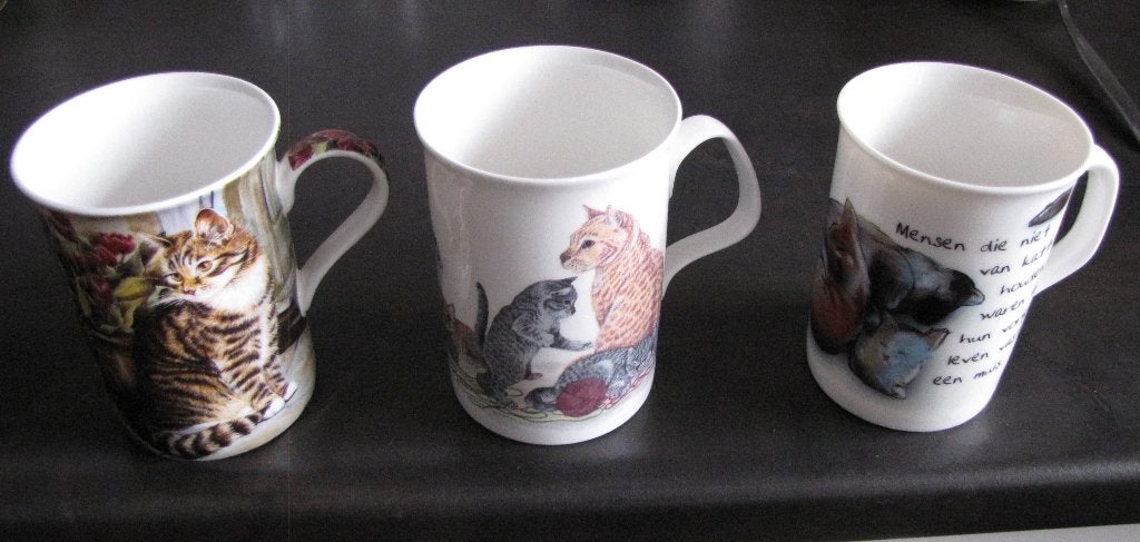 3 kattenbekers met leuke afbeeldingen zie foto`s, Verzamelen, Dierenverzamelingen, Ophalen, Zo goed als nieuw, Hond of Kat, Overige typen