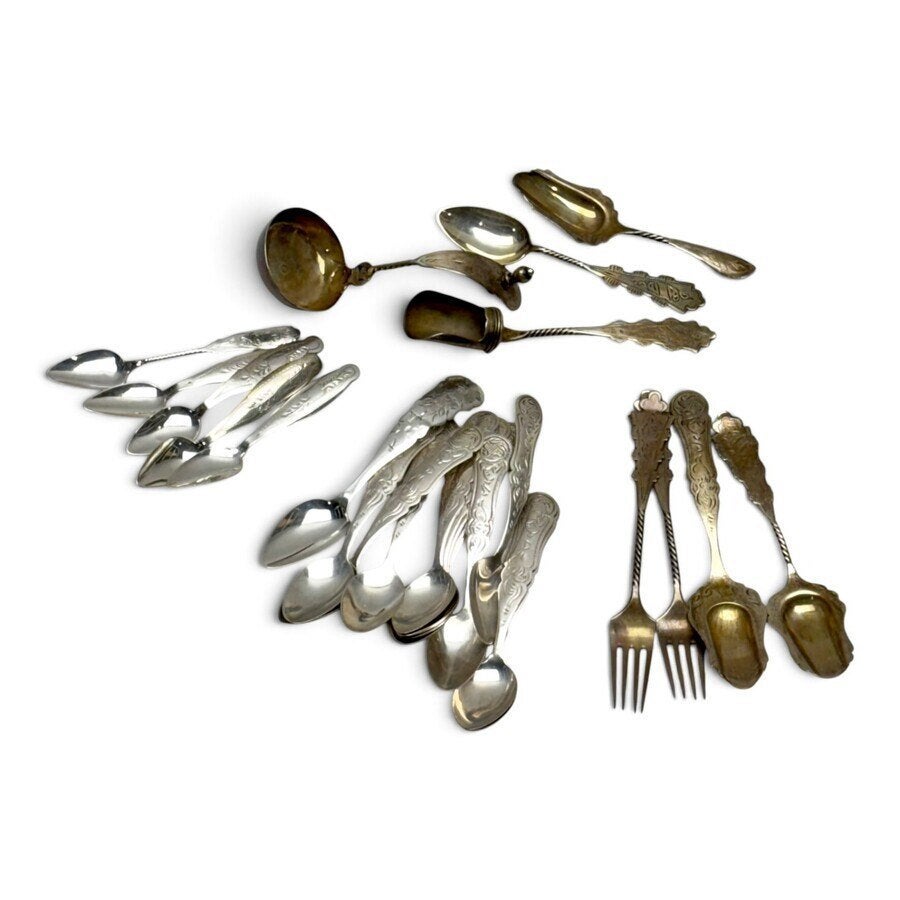Lot zilveren lepeltjes, vorkjes en schepwerk, Antiek en Kunst, Ophalen of Verzenden, Zilver
