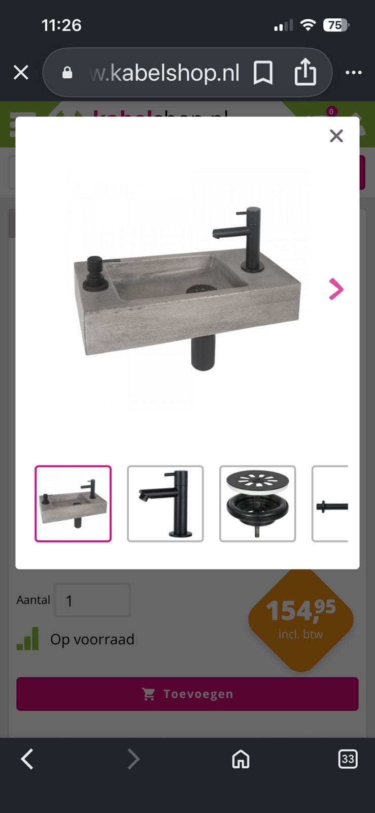 Fonteinset : beton wasbak incl zeepdispenser, Ophalen, Nieuw, Steen, Wastafel