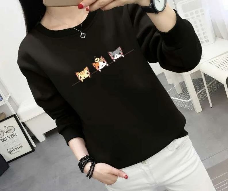 Zwarte Crewneck Trui met kattenprint – Maat S (NIEUW), Ophalen of Verzenden, Nieuw, Maat 36 (S), Zwart