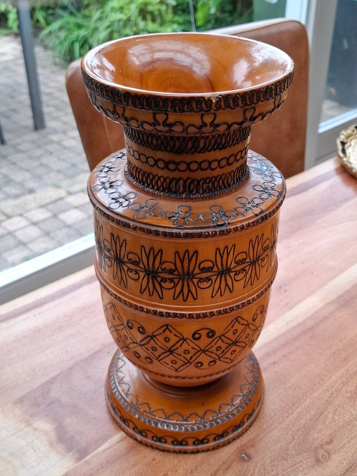 Vintage houten vaas 28 cm, Antiek en Kunst, Ophalen of Verzenden