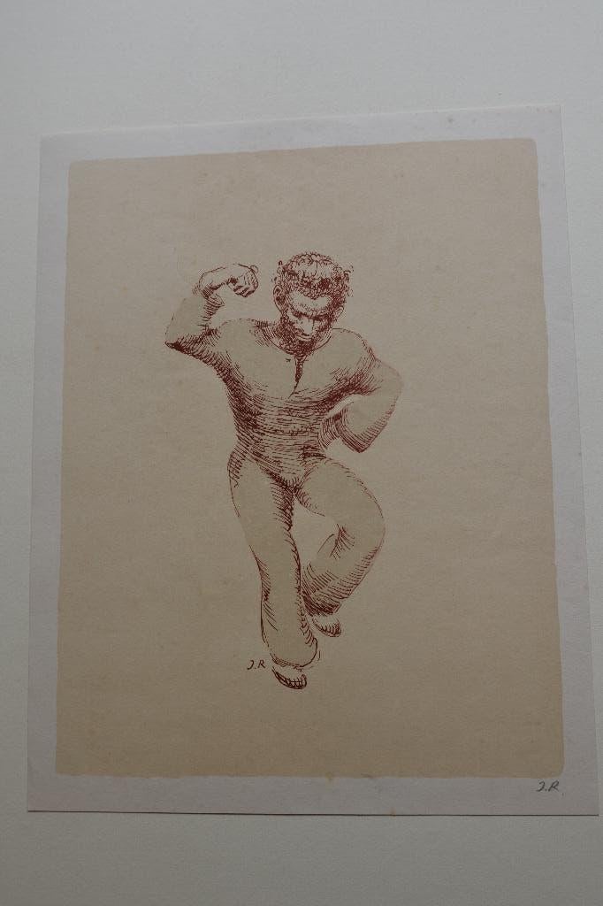 JOHN RÄDECKER DANSEND MANNETJE LITHO 1947 gesigneerd SP22, 31 cm, Dagelijks leven, Verzenden, Origineel