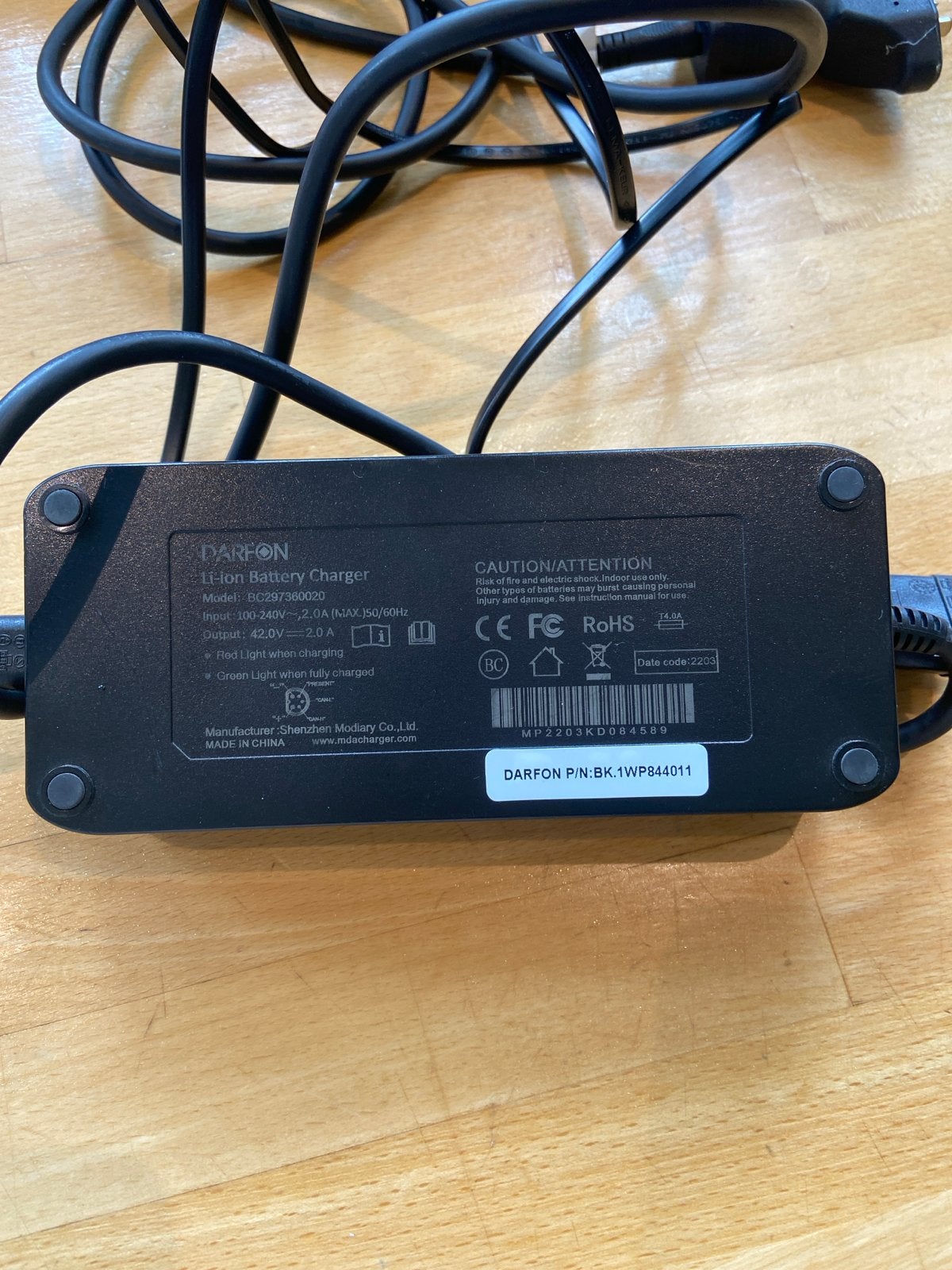 DARFON Li-ion Batterijlader BC297360020 (42V 2.0A), Ophalen of Verzenden, Gebruikt