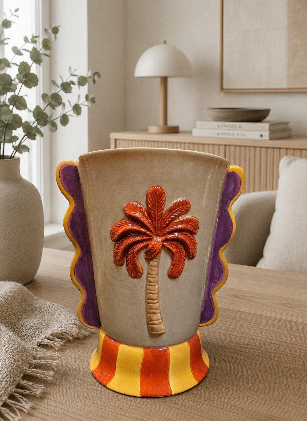 KERSTEN NIEUW Vaas Palmboom Dolomiet Multicolor, Huis en Inrichting, Woonaccessoires | Vazen, Nieuw, Ophalen of Verzenden, 22 cm