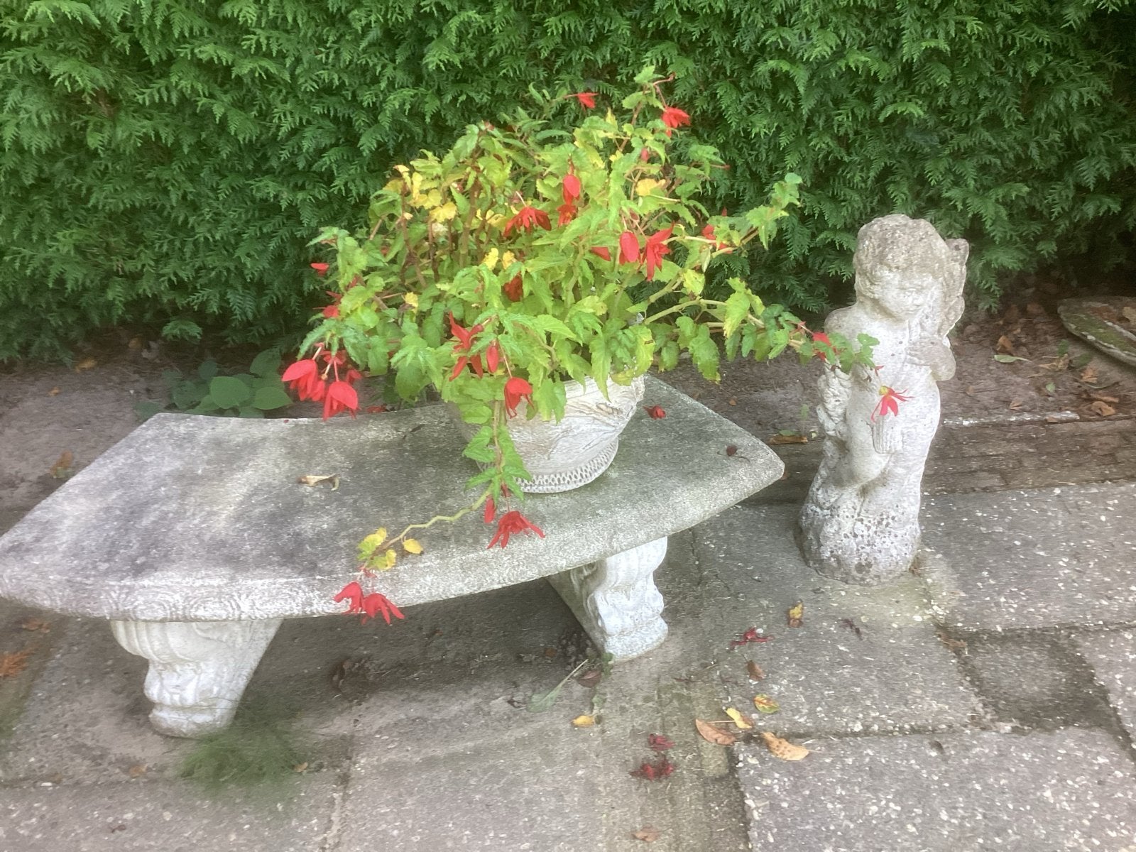 Stenen tuinbankje met bloempot, Tuin en Terras, Ophalen, Gebruikt, Overige materialen