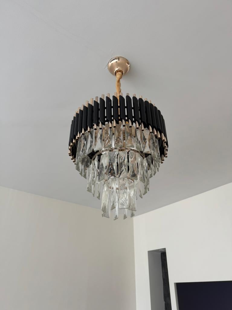 Luxe kristallen hanglamp / plafondlamp – zwart/goud, Ophalen, Zo goed als nieuw