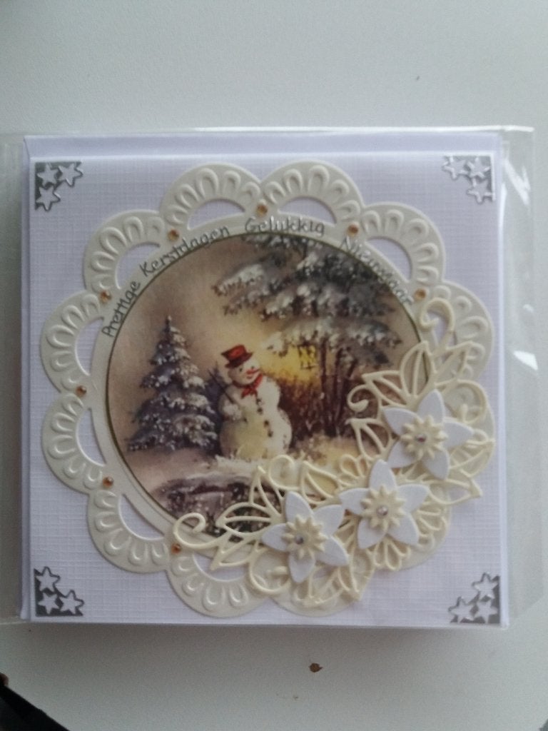 Kerstkaartje met sneeuwpop in het bos.  no. 50, Ophalen of Verzenden, Nieuw, Kerst