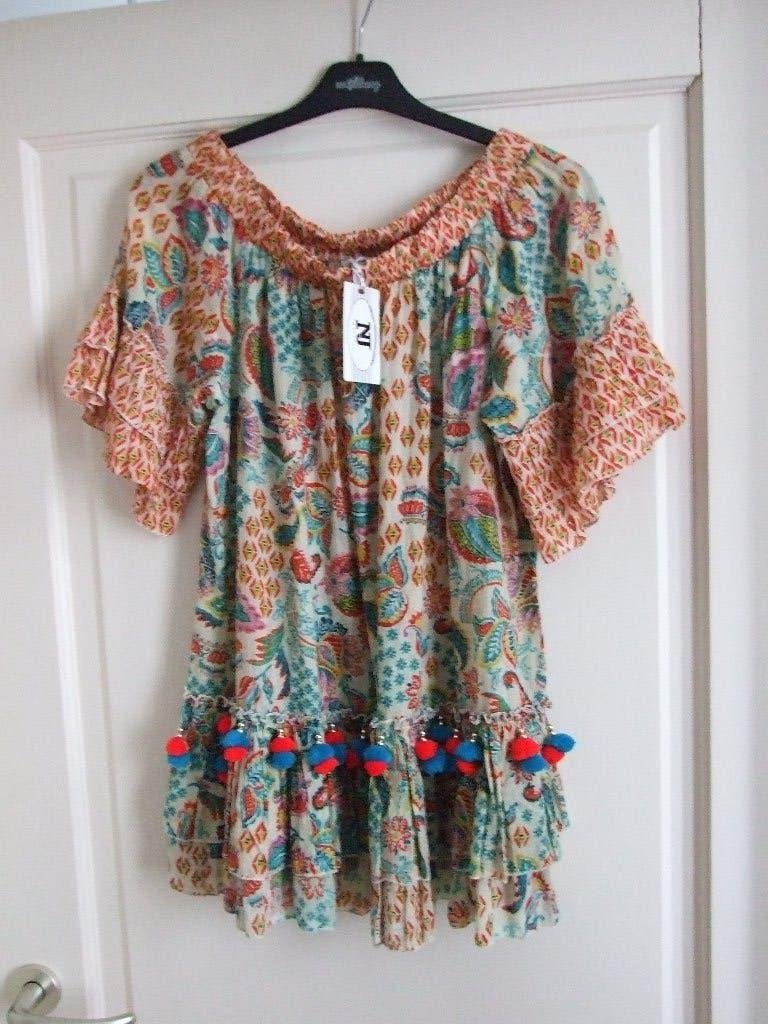 Prachtige nieuwe blouse met pomponnetjes maat M, NJ Couture, Meerkleurig, Nieuw, Ophalen