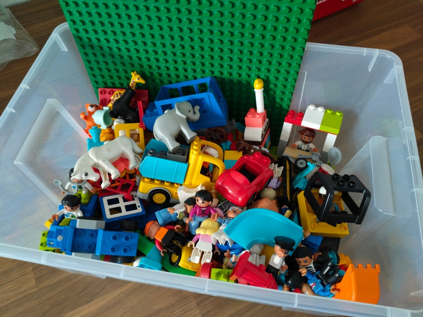 Duplo blokken, trein, dieren, bouwplaat, Ophalen of Verzenden, Gebruikt