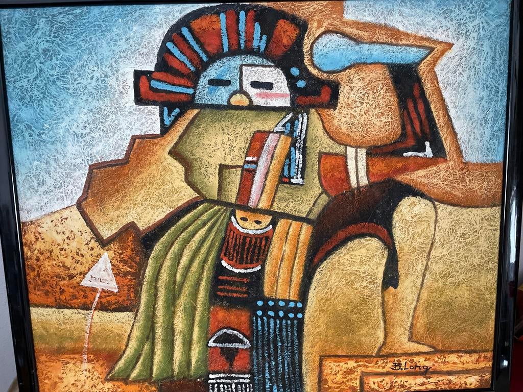 Modern schilderij van cocosvezel op linnen door B.Long, Antiek en Kunst, Ophalen of Verzenden