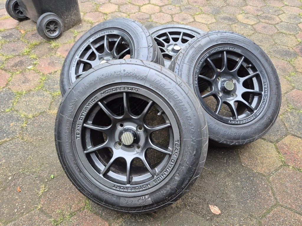 Team Dynamics Pro Race 1.2 13x7 4x100 ET40, Ophalen, Gebruikt, 13 inch, Banden en Velgen
