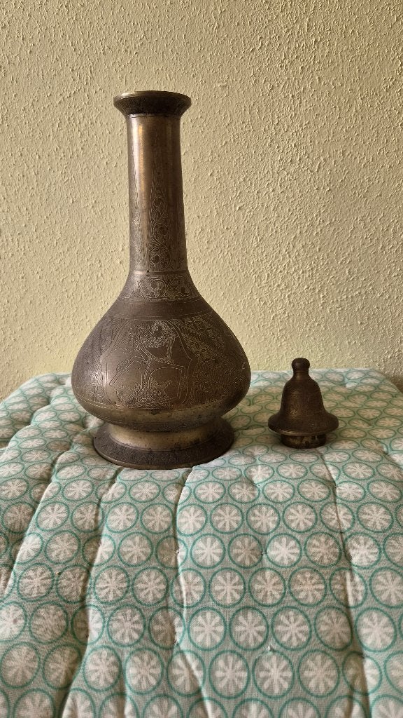 Antieke Oosterse Koperen Vaas met Gedetailleerde Graveringen, Antiek en Kunst, Ophalen, Koper