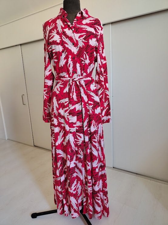 Juffrouw Jansen, midi zomer overhemdjurk, M, Ophalen of Verzenden, Zo goed als nieuw, Rood, Onder de knie