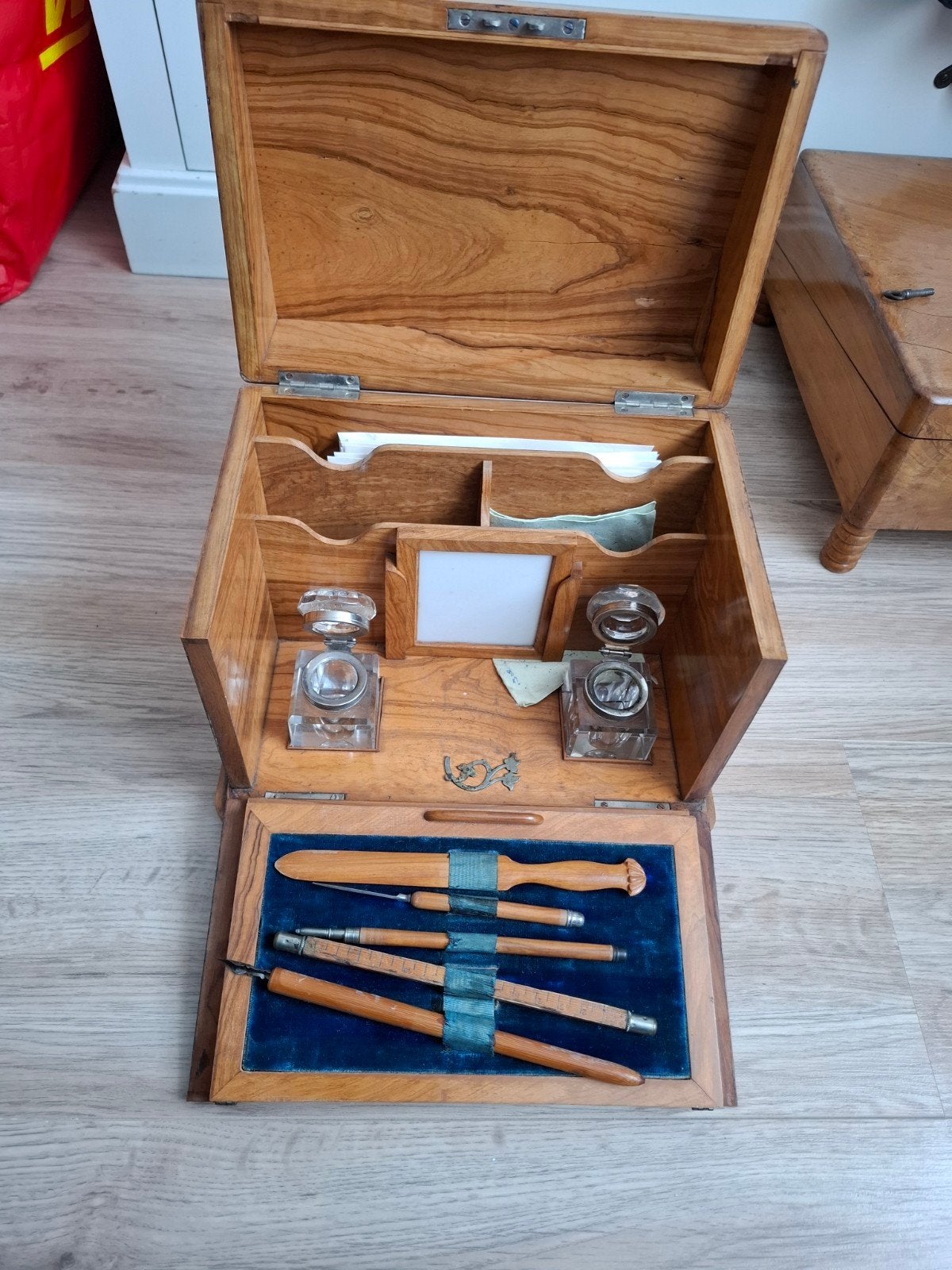 antieke houten schrijfkist, Ophalen, Gebruikt