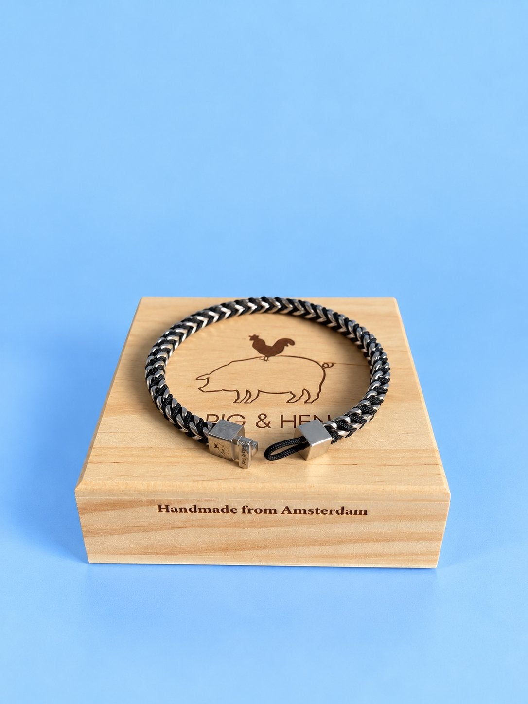 Pig & Hen Heren armband Catena Foxtail Navy Silver ML 19cm, Ophalen of Verzenden, Zo goed als nieuw, Blauw, Staal