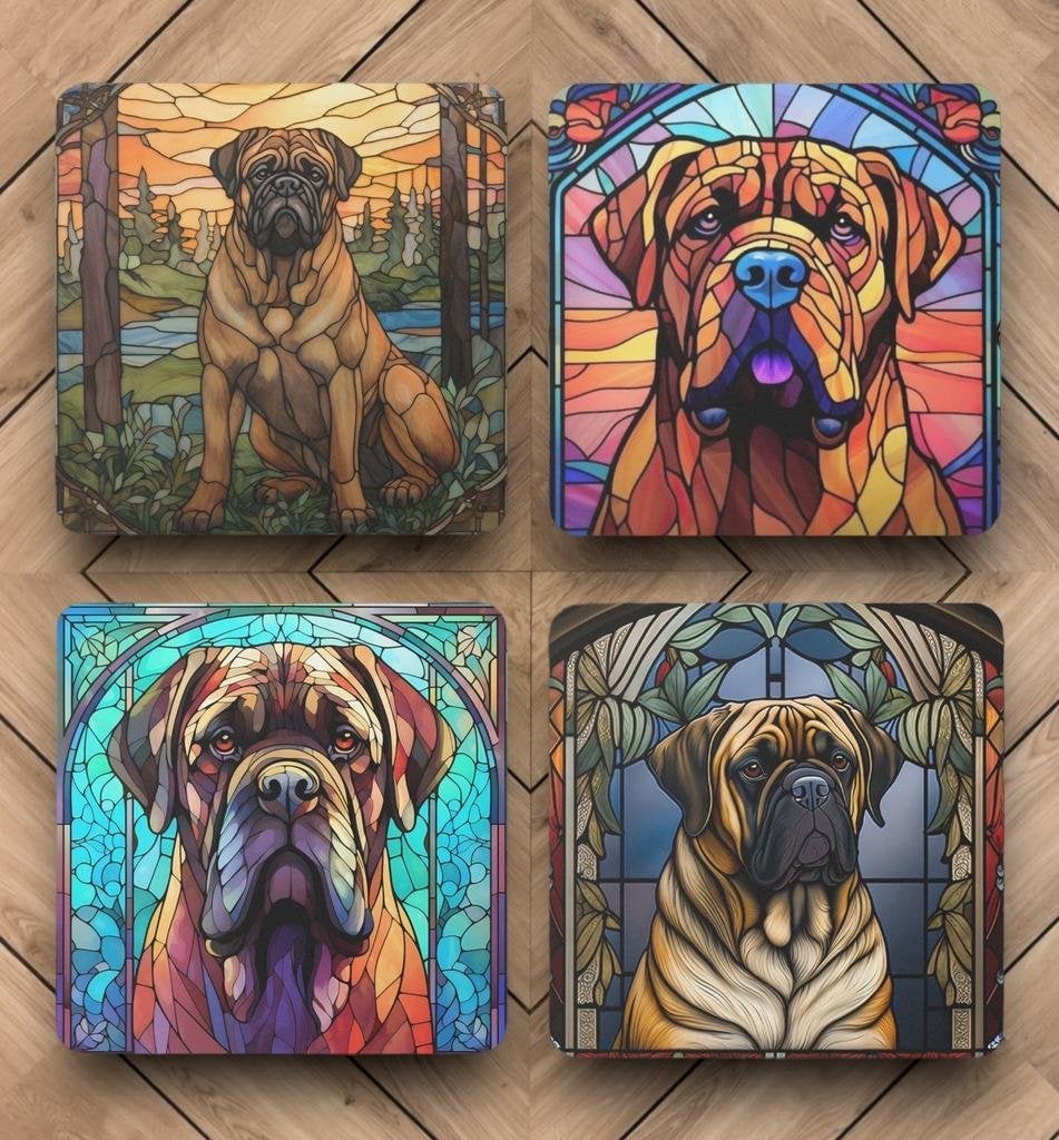 Bullmastiff Glas in Lood onderzetters met houder, Ophalen of Verzenden, Nieuw