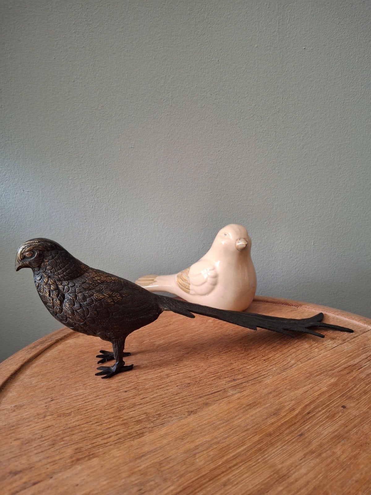 2 Prachtige Vogels: Messing Fazant & Porseleinen Vogel, Ophalen of Verzenden