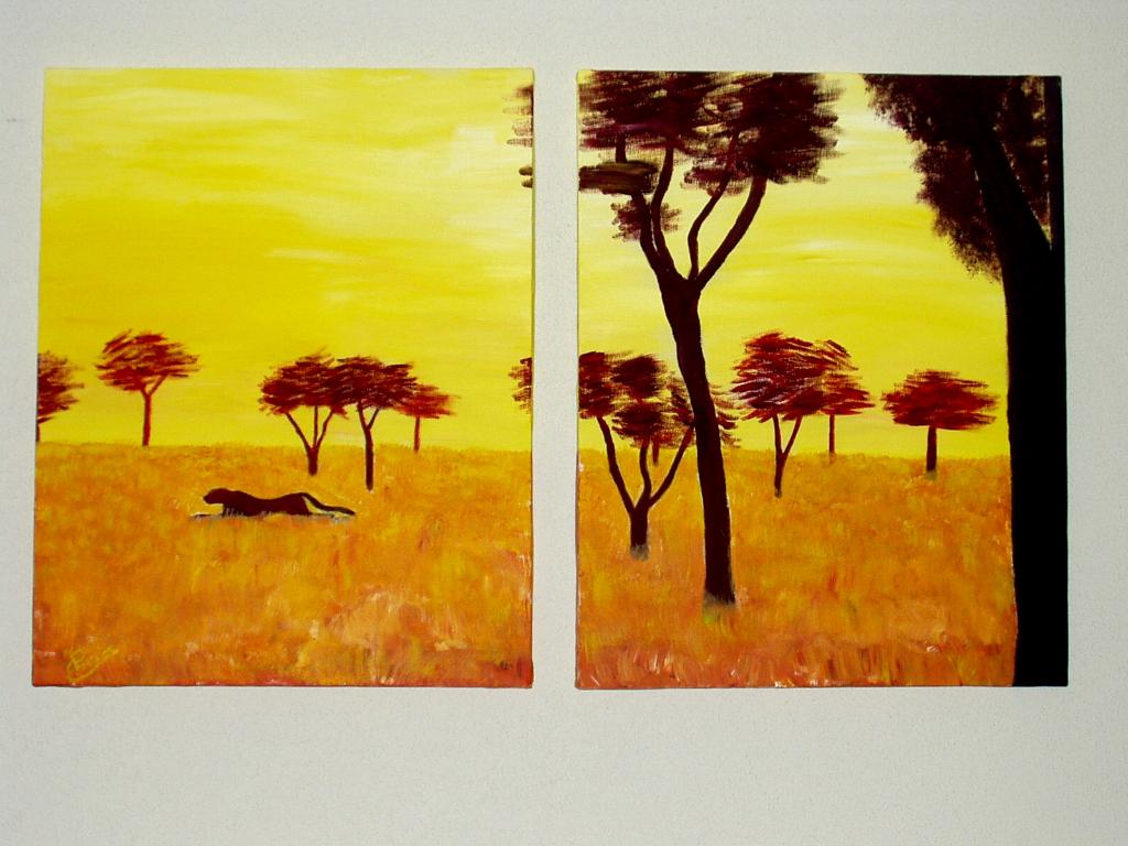 2 luik schilderij Savanne, Oorspronkelijke maker, Nieuw, Ophalen of Verzenden, Schilderij