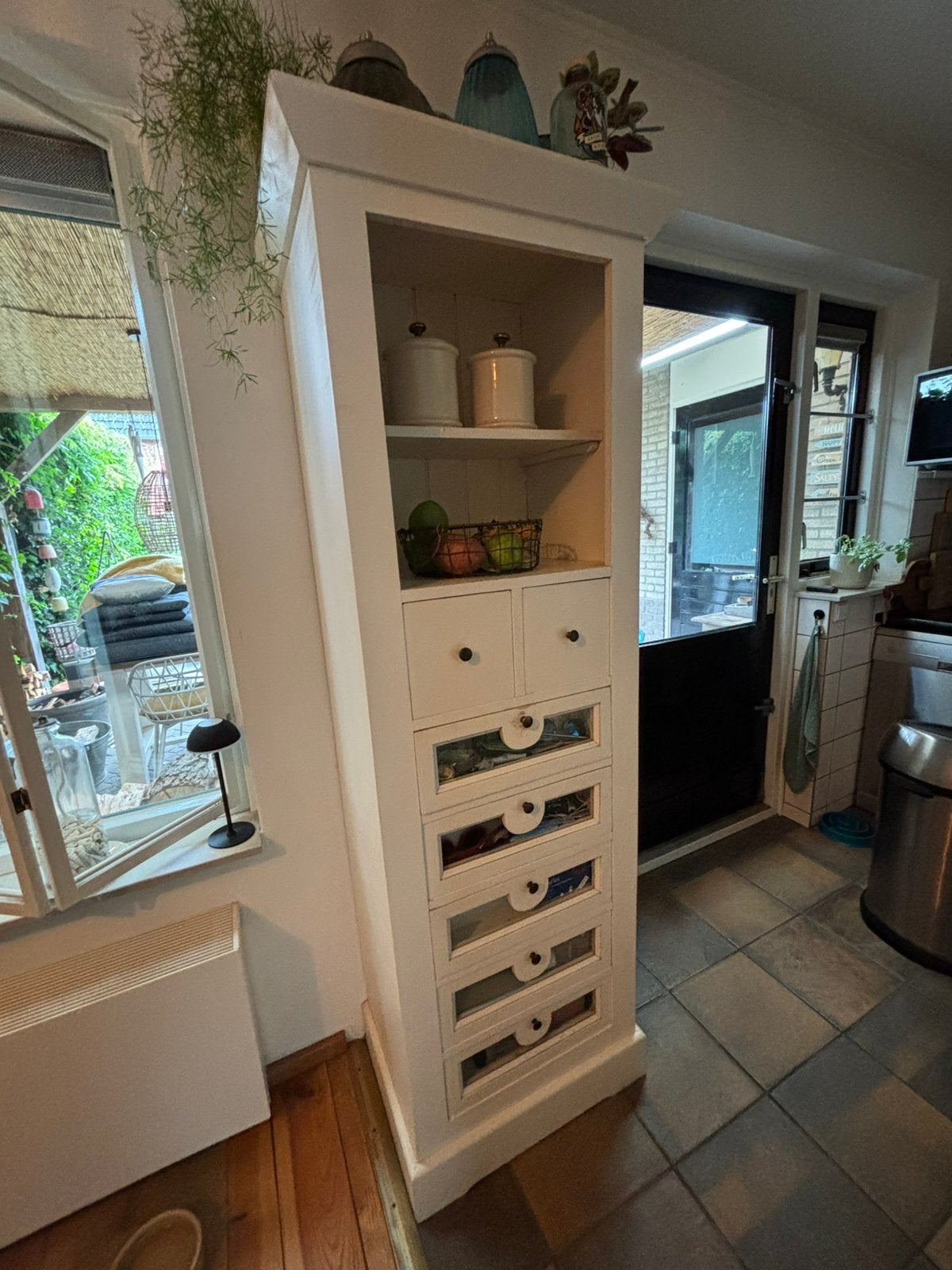 Handige houten kast 190 hoog 65 breed 45 diep, Huis en Inrichting, Kasten | Vitrinekasten, Ophalen, Gebruikt, Glas, 50 tot 100 cm