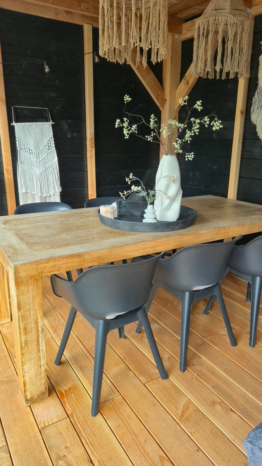 6 zwarte tuinstoelen van de Kwantum met tafel, Ophalen, Gebruikt, Hout, Eettafel