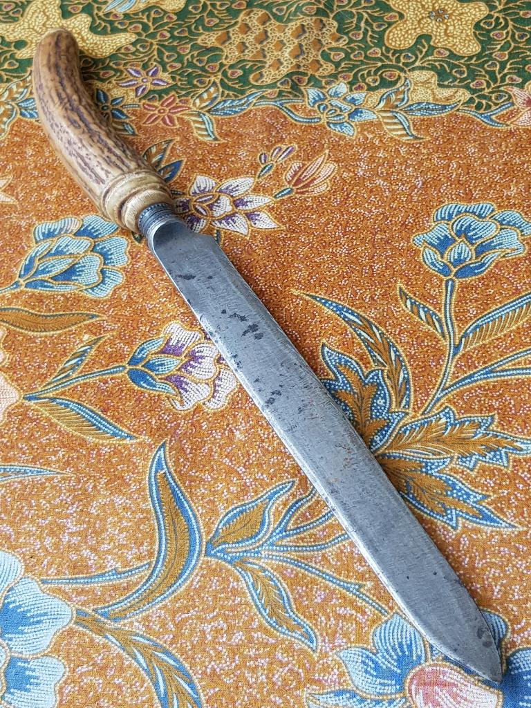 Mooi antiek vleesmes uit Engeland met gewei en zilver 40 cm., Ophalen of Verzenden